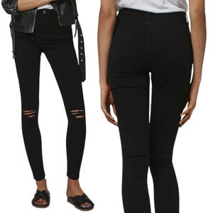 Topshop Moto Jamie High Waist Black Ripped Skinny Jeans Size W30L30